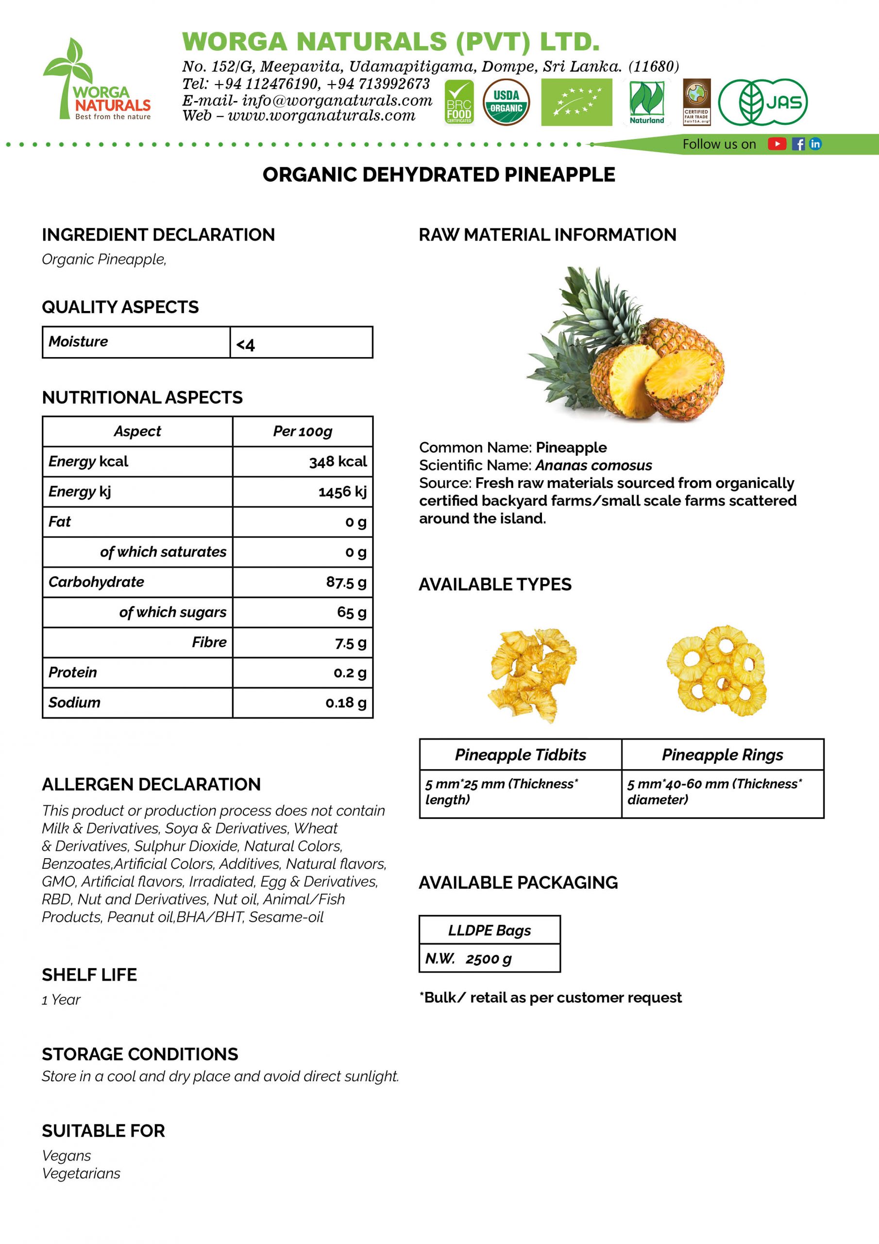 Organic Dehydrated Pineapple Worga Naturals